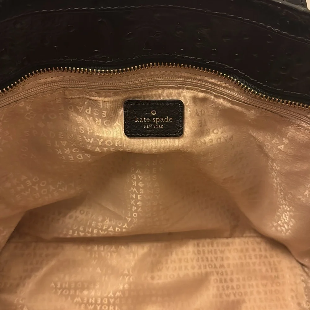 KATE SPADE ♠️ Harmony Valencia Road Black Leather Tote Ostrich Embossed bow